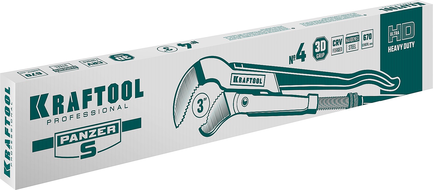 KRAFTOOL PANZER-S, №4, 3″, 670 мм, трубный ключ с изогнутыми губками (2733-30)