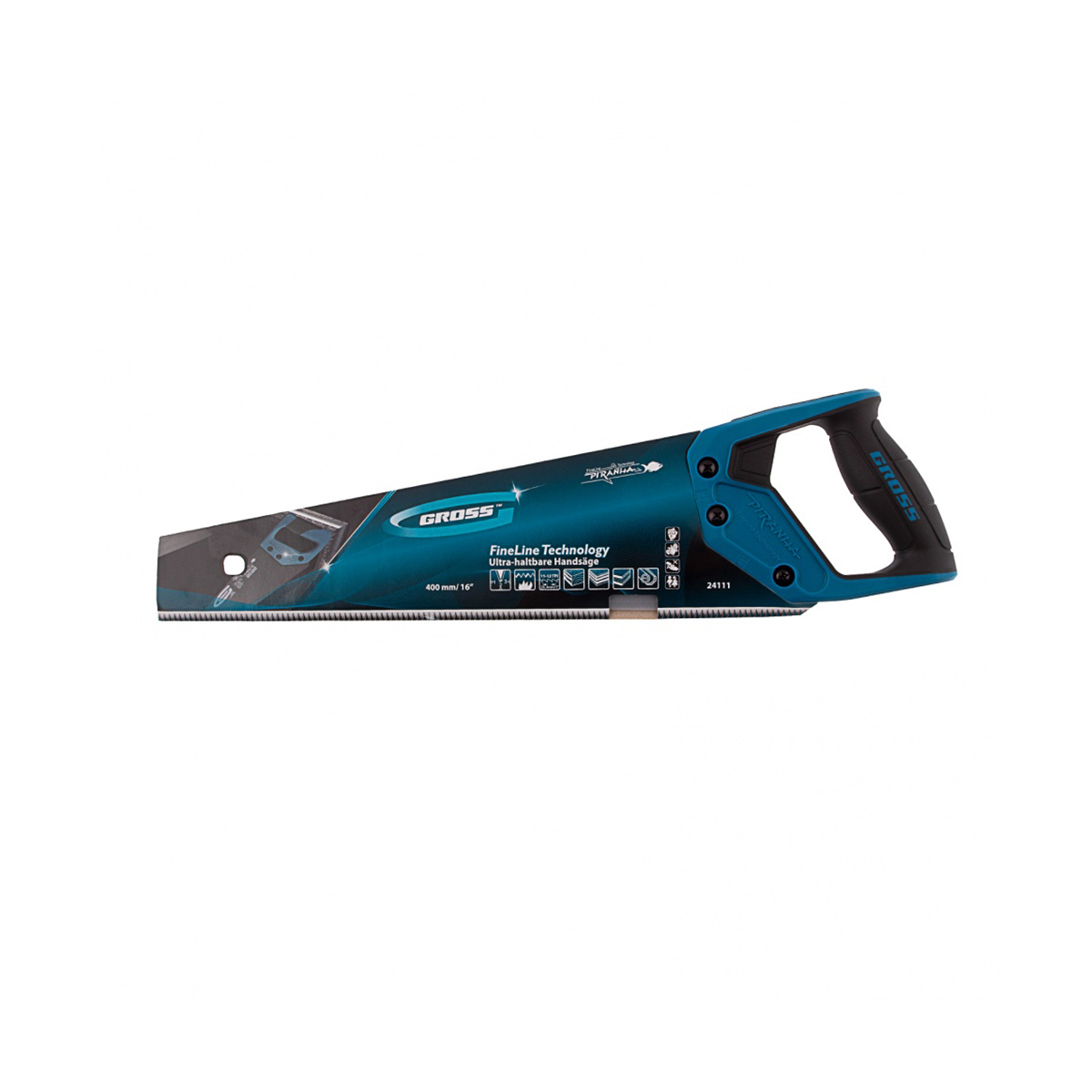 Ножовка по дереву "piranha" 400 мм 11-12 tpi, 3d-заточка, тефлон., двухкомп. рукоятка (1/48) "gross"