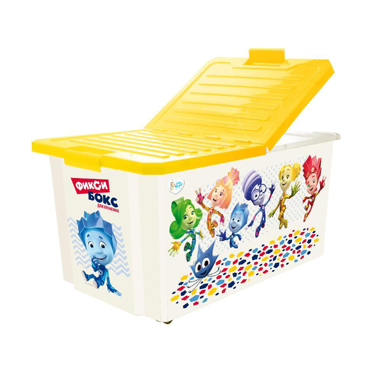 Ящик для игрушек на колесах "фиксики" 57 л, складная крышка (прозрачн.) (1/5) "little angel" la1321