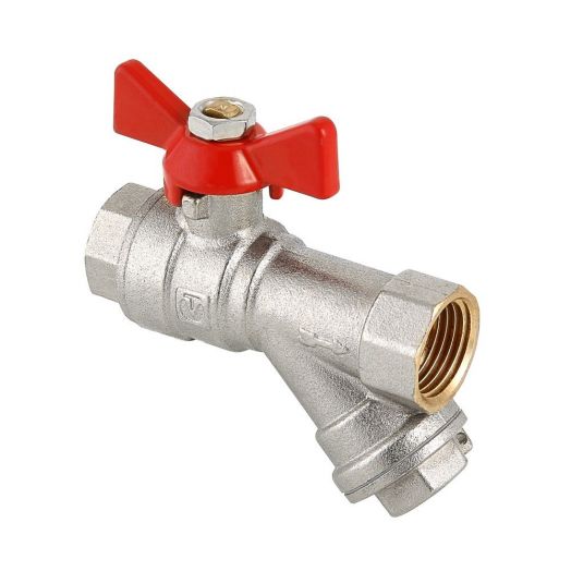Кран шаровый COMBI со встроенным фильтром 1/2'' ВВ бабочка VALTEC