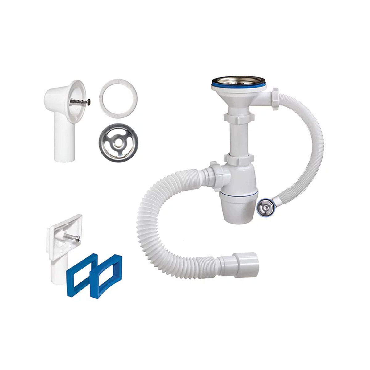 Сифон 3 1/2" х 40 мм с круглым и прямоуг. переливами и гофротрубой (1/22) "orio" б-45079