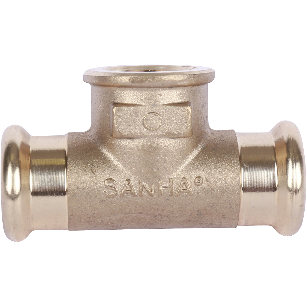 Тройник 18 х 1/2" х 18 ВР бронзовый под пресс переходной SANHA