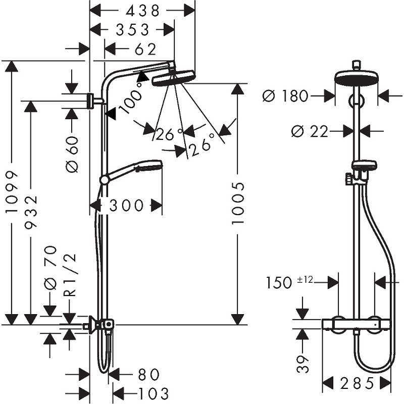 Душевая система HansGrohe HG Crometta 160 1jet Showerpipe, белый/хром (с термостатом)