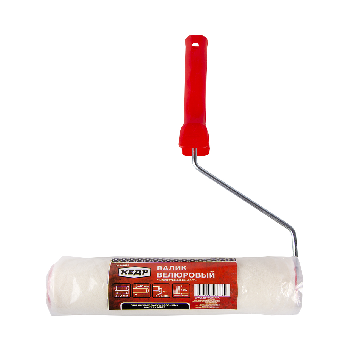 Валик велюр для лака d48/240 мм (ворс 4 мм) бюгель 6 мм (в сборе) (1/36) "кедр"  043-4824