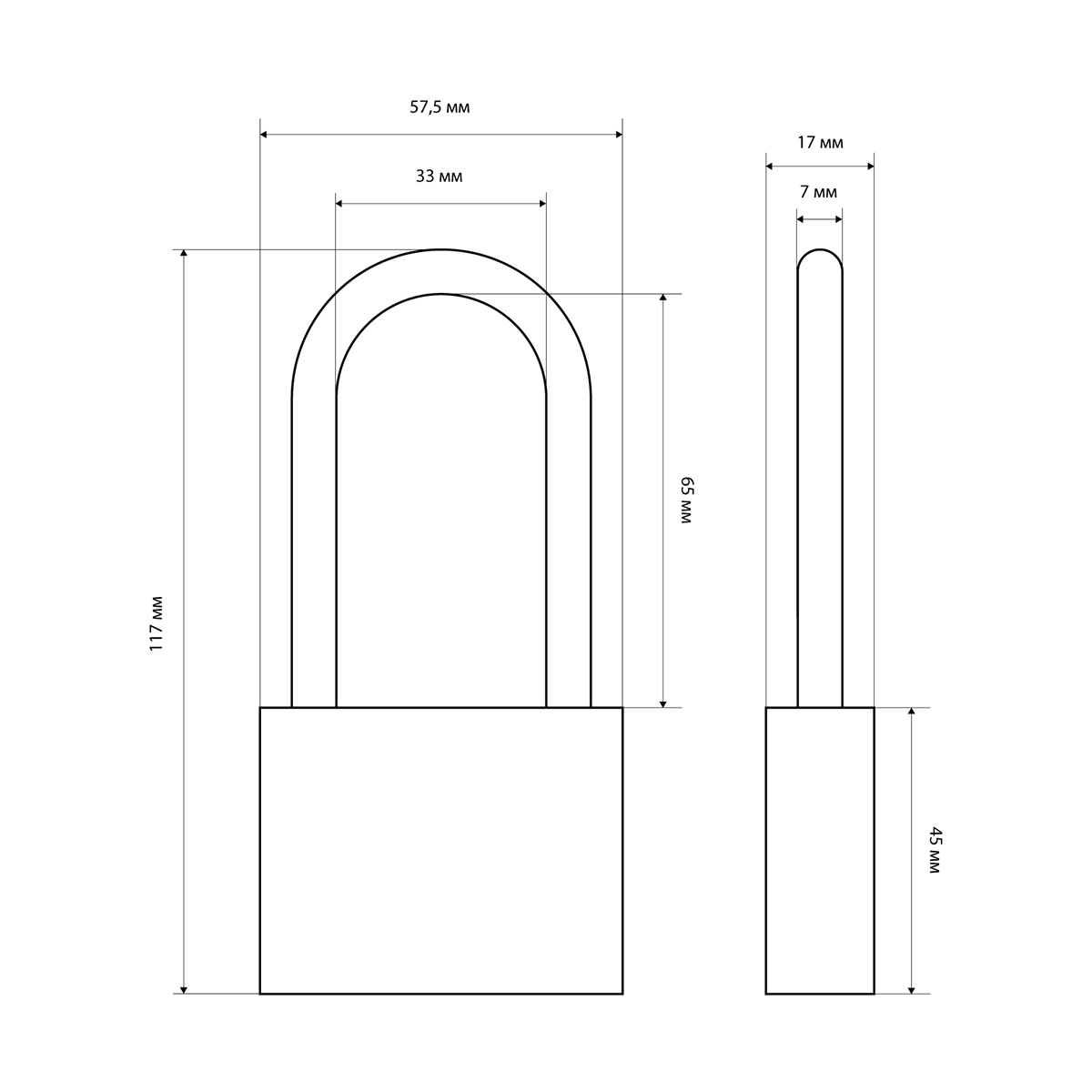 Замок навесной hg-360l  7 мм (3 ключа, длинная дужка) (1/10/80) "стандарт"