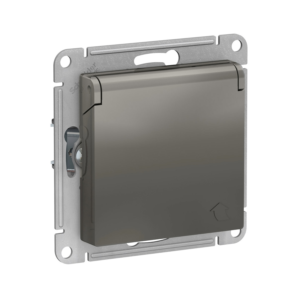 Розетка "atlasdesign" 1 местн. с заземл, с штор, с крыш (механизм) 16а, стальной(1/5/20) "schneider"