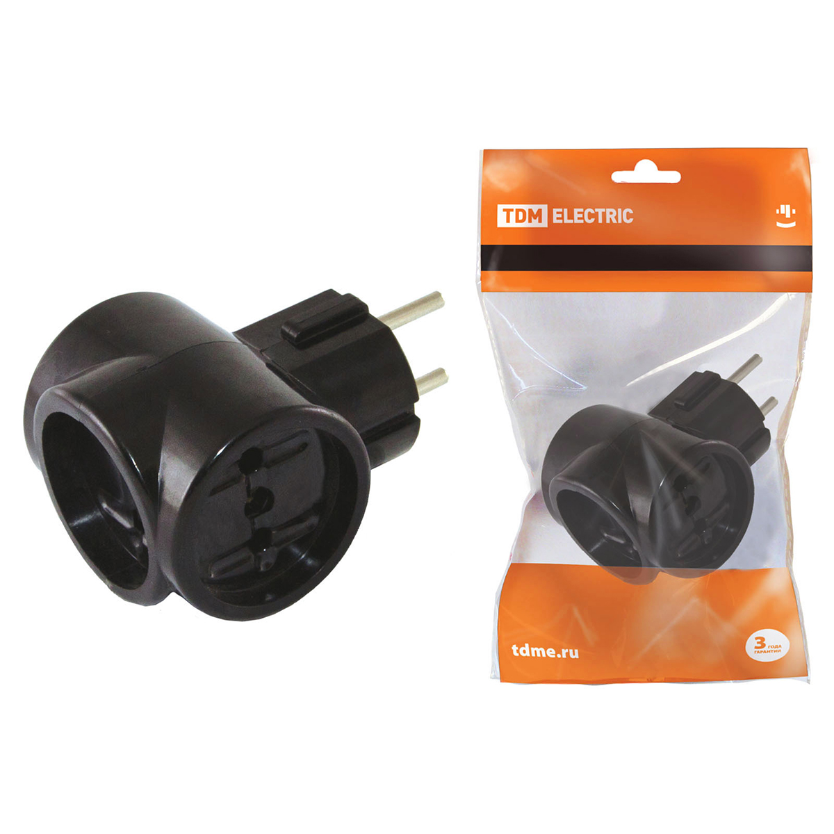 Разветвитель электрический 3 гнезда 16а 250b вилка евро "ретро" карболит (1/20/120) tdm sq1806-0101