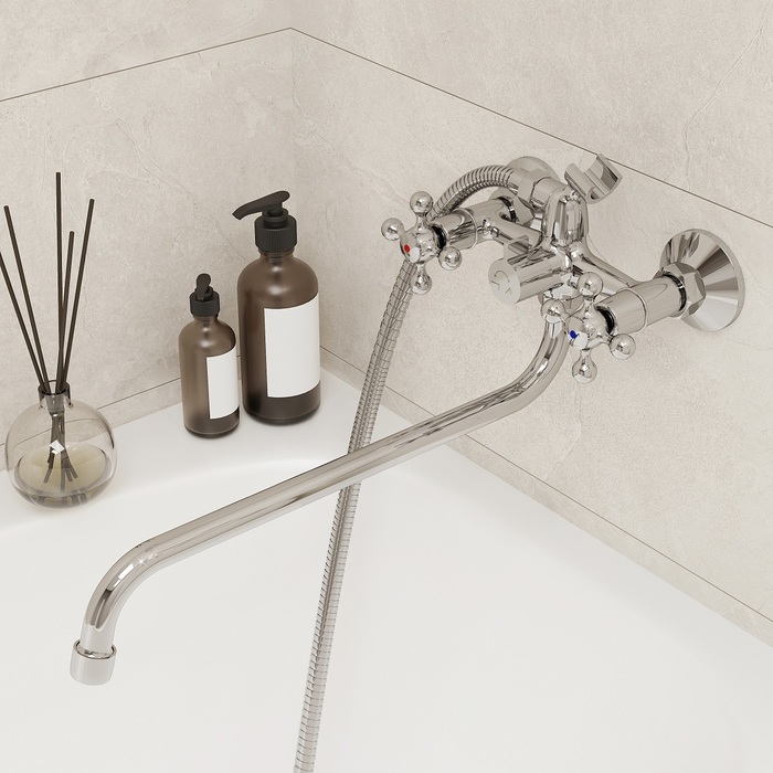 Смеситель для ванн  duplex  длинный излив, двухвентильный (1/8) "milardo" dupsb02m10