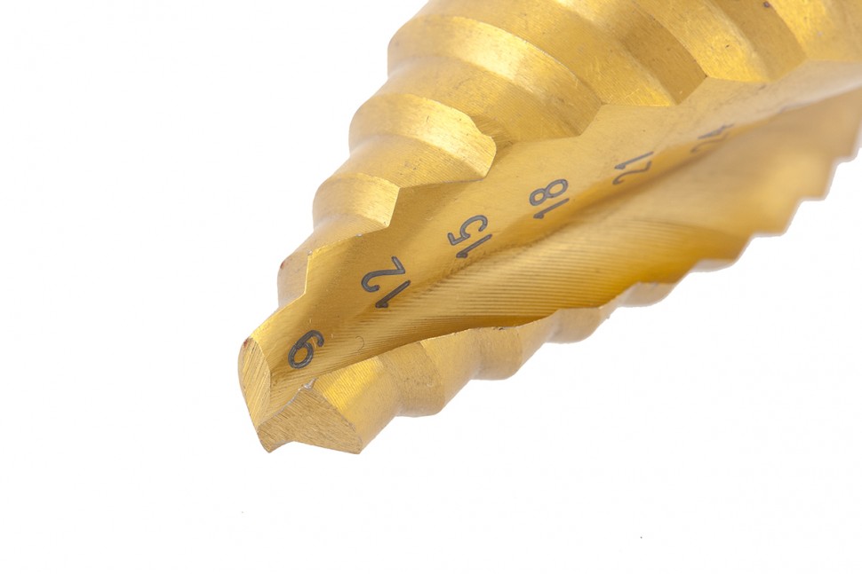 Сверло ступенчатое, 9-12-15-18-21-24-27-30-33-36 мм, HSS, спиральный профиль, трехгранный хвостовик Matrix (72358)