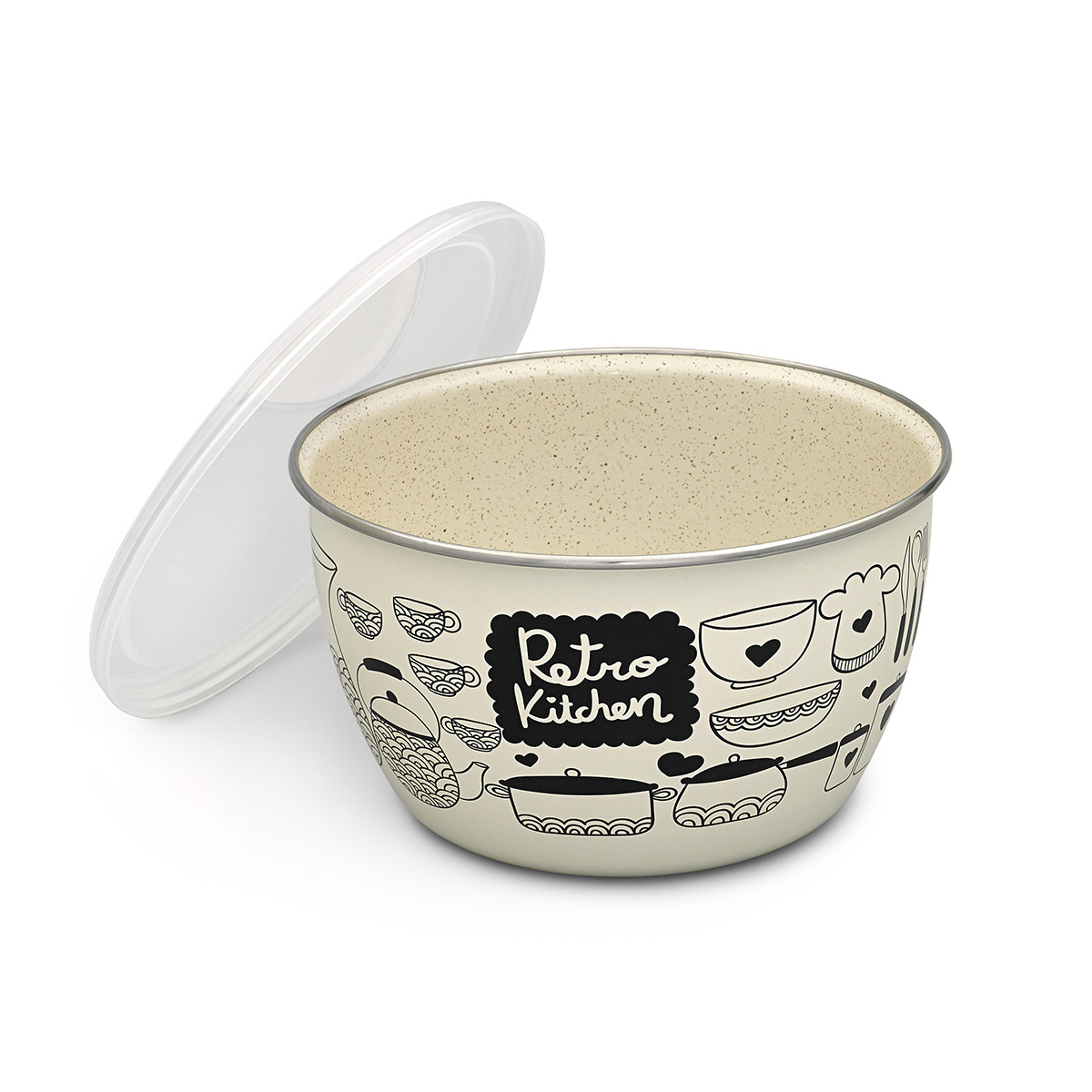 Миска эмалиров. "ретро" 1,7 л, 16 см пласт. крышка (1/4) "metrot"