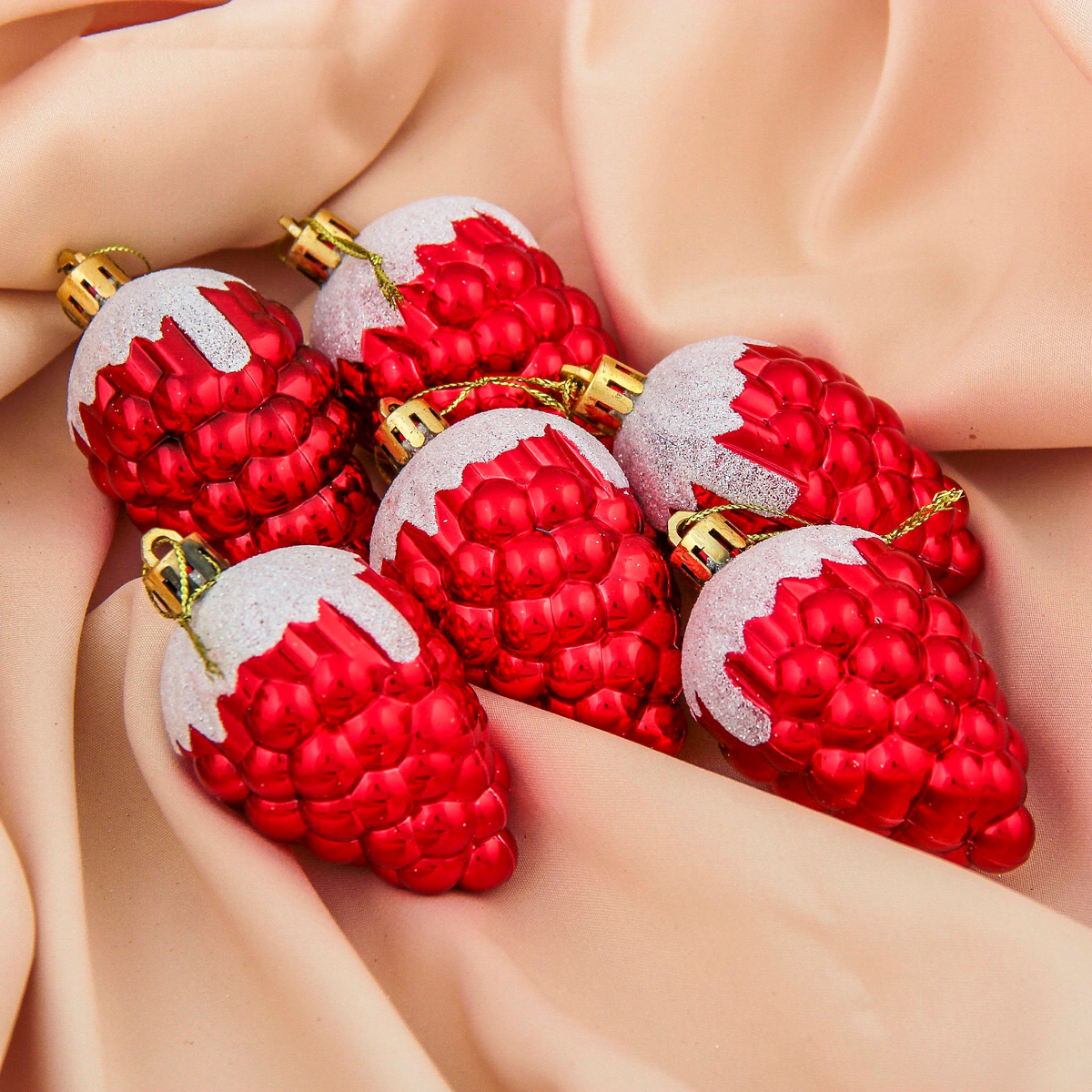 Украшение новогоднее "ягодка" (набор 6 шт.) 6,5*4 см, красный "зимнее волшебство" 3259760