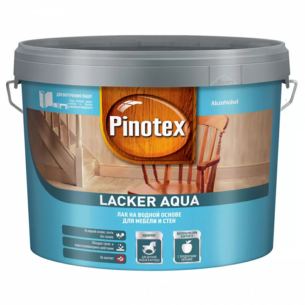 PINOTEX LACKER AQUA 70 лак на водной основе для мебели и стен, для внутр. работ, глянцевый (9л)