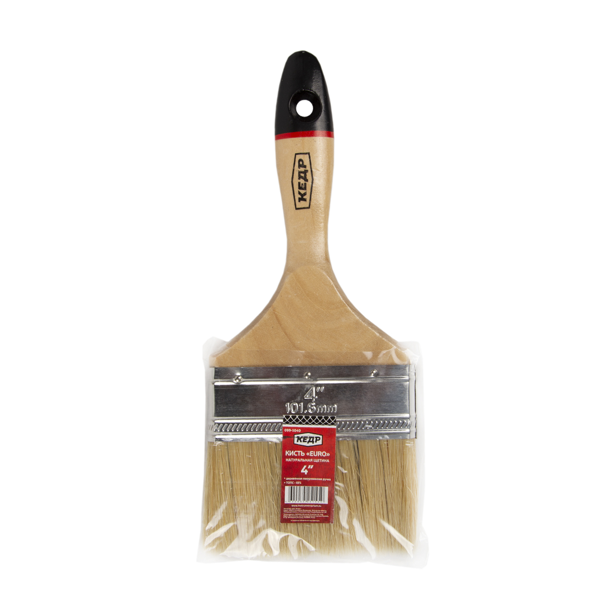 Кисть плоская "евро" №4 /100 мм  (12/180) натур.щетина, дерев.ручка "кедр"  099-1040