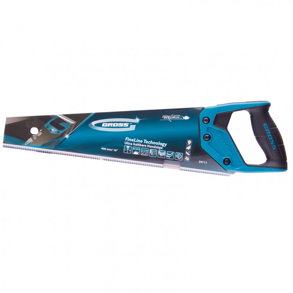 Ножовка по дереву "Piranha", 400 мм, 11-12 TPI, зуб-3D, каленый зуб, тефлоновое покрытие полотна, двухкомпонентная рукоятка Gross (24111)