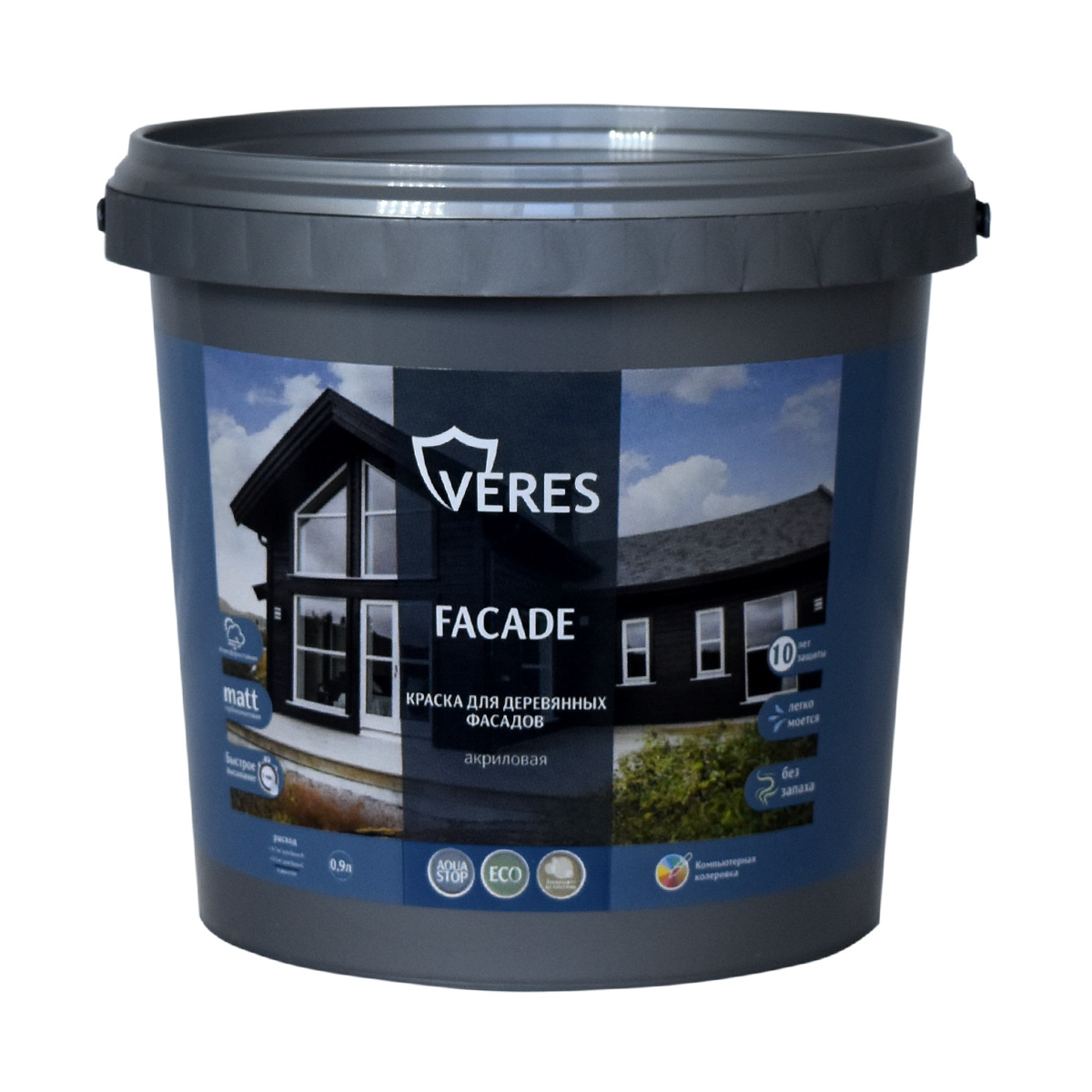 Краска "faсade" для деревянных фасадов акриловая база а 0,9 л (1/8) "veres"