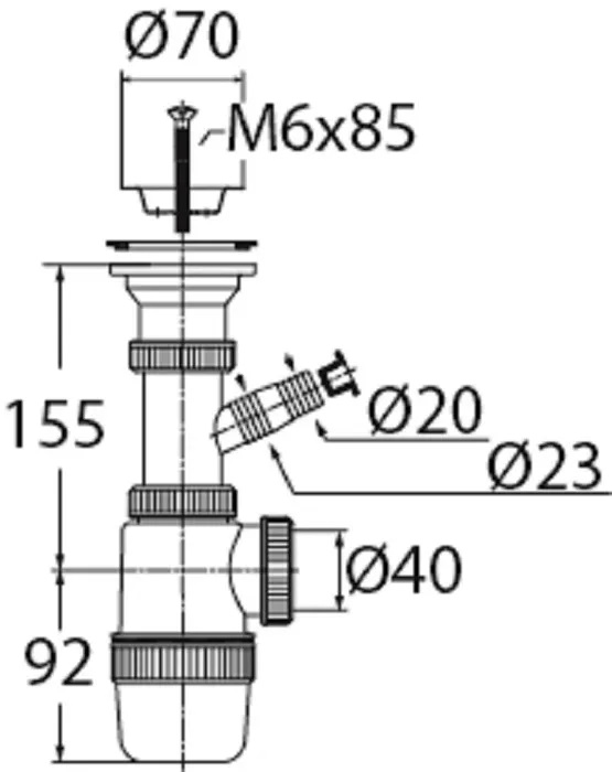 Сифон Элит 1 1/2 х 40 мм, нерж. чашка D70 мм и отводом WIRQUIN