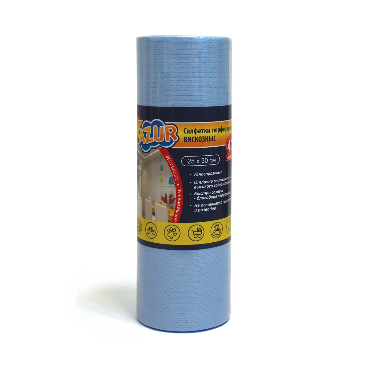 Салфетки "azur" перфориров. рулон 40 шт. 25*30 см (вискоза) (1/14) "york"