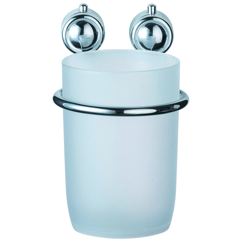 Стакан для ванной комнаты настенный металл. хром. + пластик (1/24) "рыжий кот" в0921