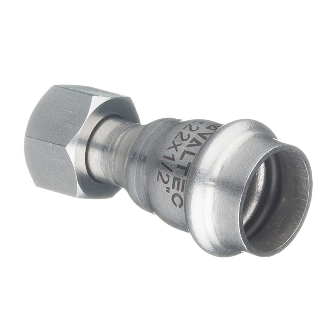 Муфта пресс-В с накидной гайкой 22 мм х 1/2" нержавеющая сталь VALTEC