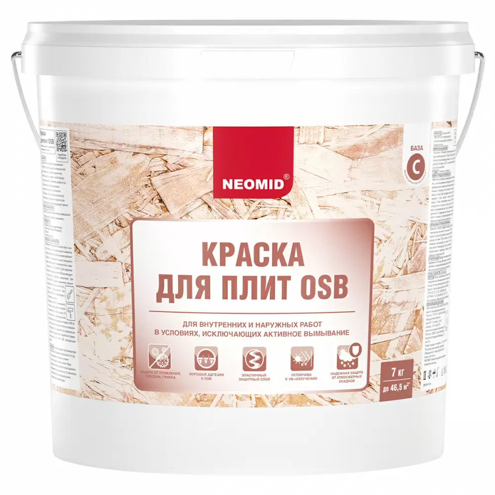 NEOMID краска для OSB-плит и SIP панелей, для наружных и внутренних работ, полуматовая, база C (7кг)