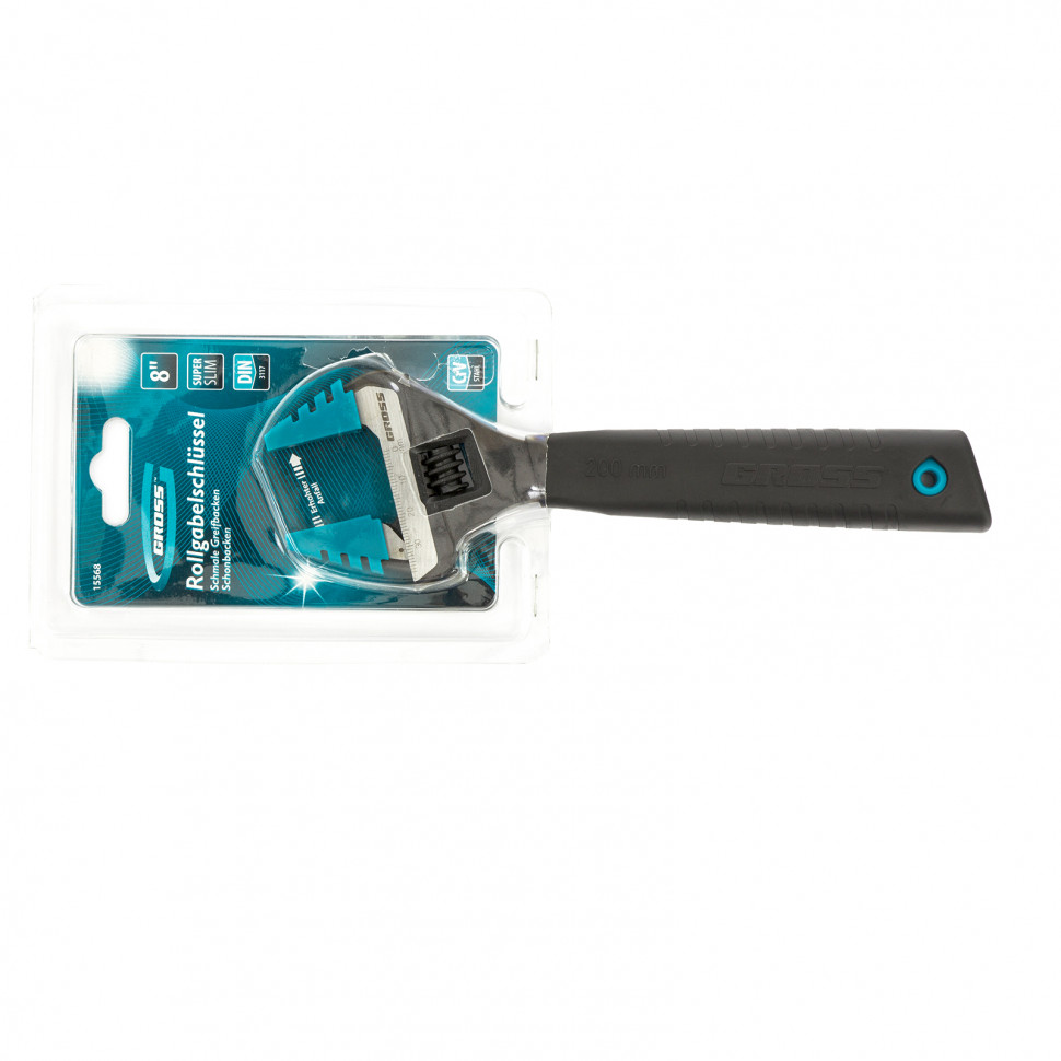 Ключ разводной, 200 мм, CrV, тонкие губки, защитные насадки Gross (15568)