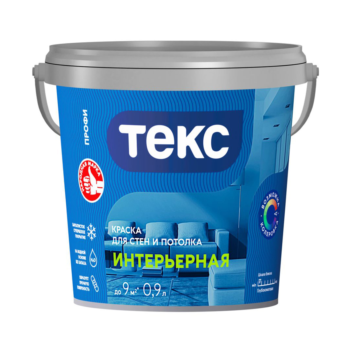 Краска в/д "профи" для стен и потолков интерьерная база а  0,9 л (18) текс