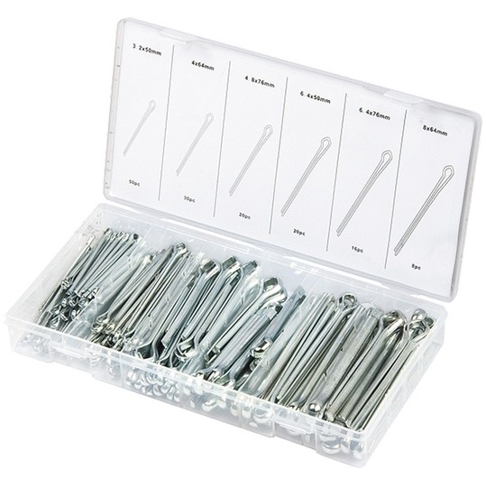 Набор шплинтов, S головки х L: 3.2 х 50.4 х 64, 4.8 х 76, 6, 4 х 25, 6, 4 х 76, 8 х 64 мм, 144 предмета Сибртех (47603)
