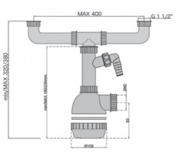 Сифон "Obri" для сдвоенной мойки с подводкой для шланга и накидными гайками 1"1/2х40мм M0475 MIANO