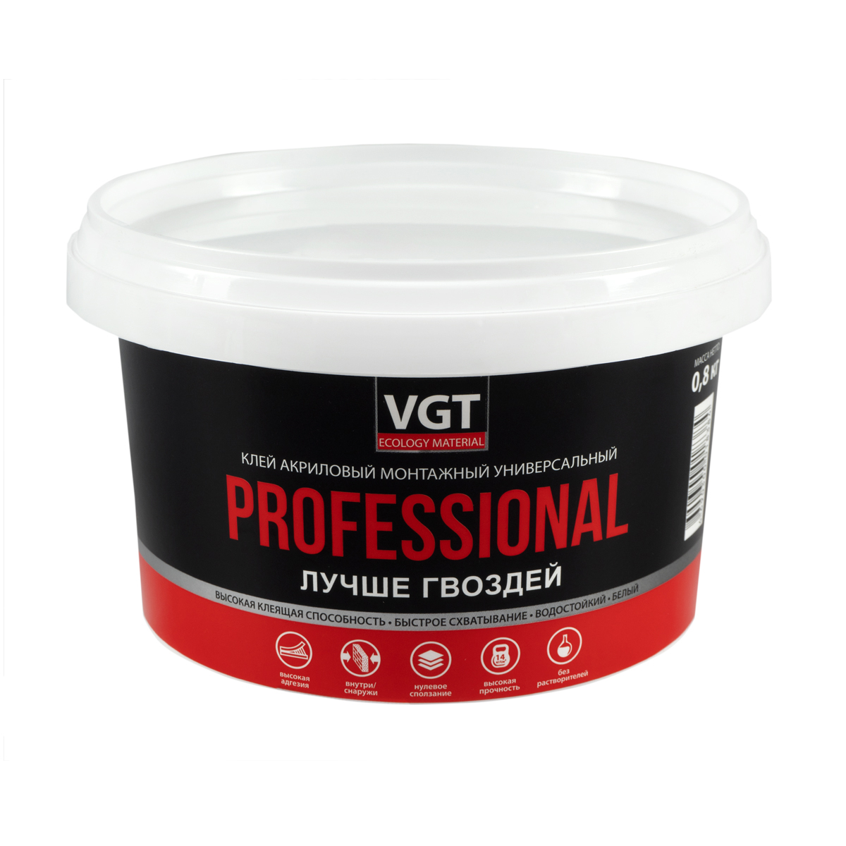 Клей монтажный универсальный акриловый белый "professional" 0,8 кг (6) "вгт"
