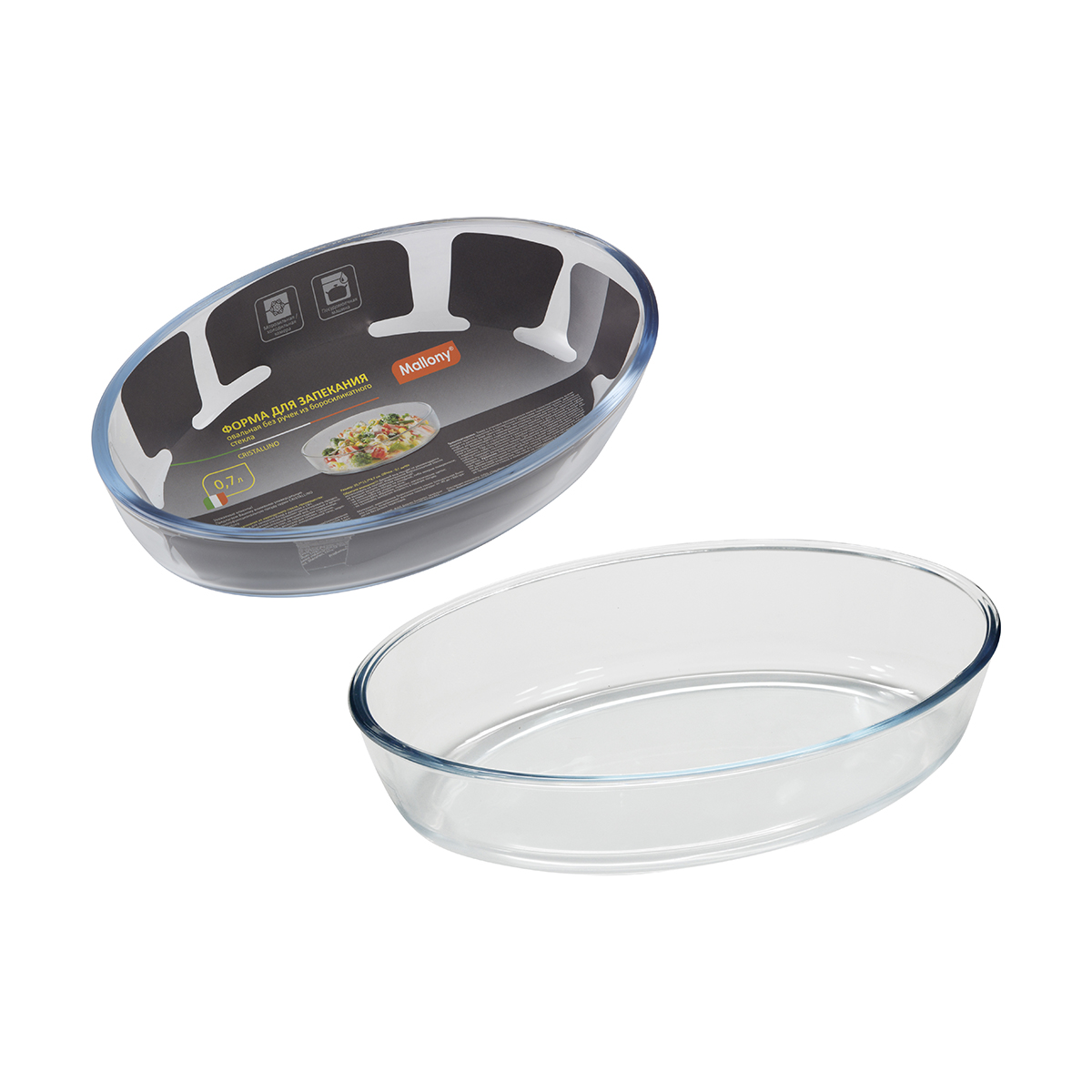 Форма для запекания стекл. "cristallino" 0,7 л, овал. без ручек (1/24) "mallony"