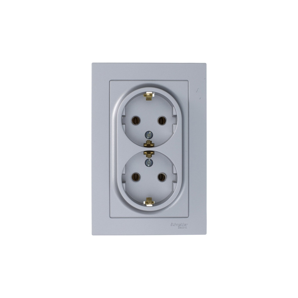 Розетка "atlasdesign" 2-х местн. с заземл. 16а, алюминий (1/6/36) "schneider"
