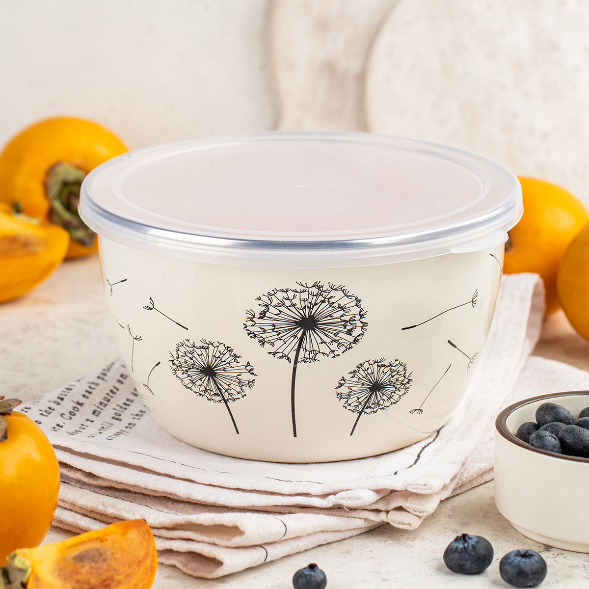 Миска эмалиров. "одуванчик" 1,7 л, 16 см пласт. крышка (1/4) "metrot"