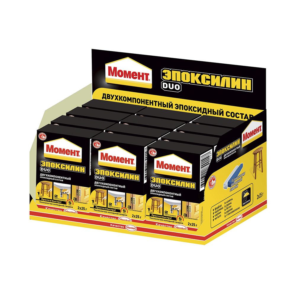 Клей момент эпоксилин duo 2*25 г в шоу-боксе (1/12/48)  хенкель