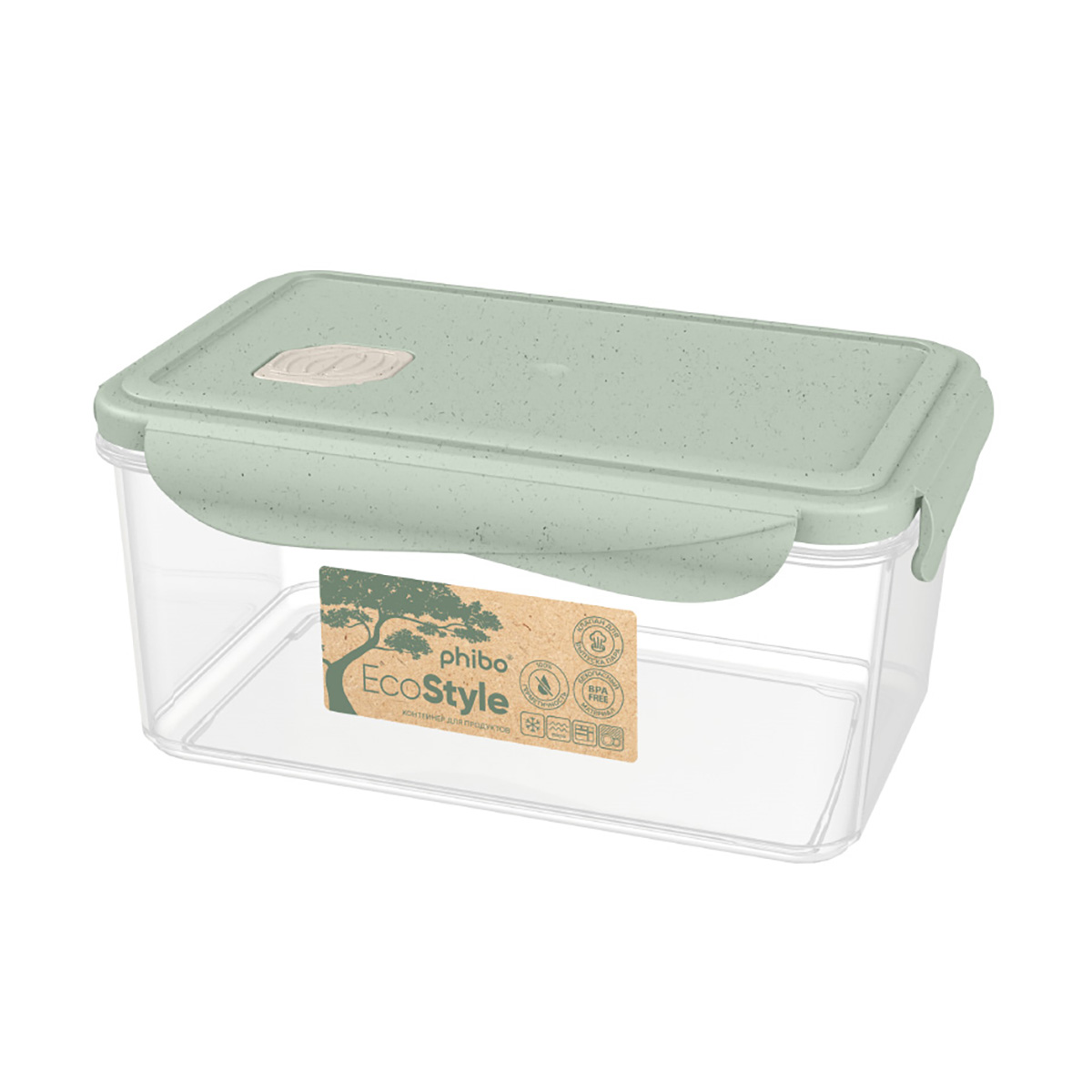 Контейнер для свч и холодильника "eco style" с клапаном 1,6 л (зеленый флэк) (1/20) "бытпласт"