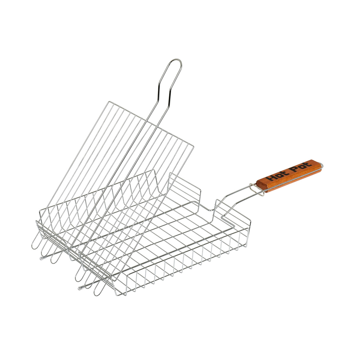 Решетка-гриль 25*25*4 cм хром, дерев. ручка (1/8) "hot pot" 61338