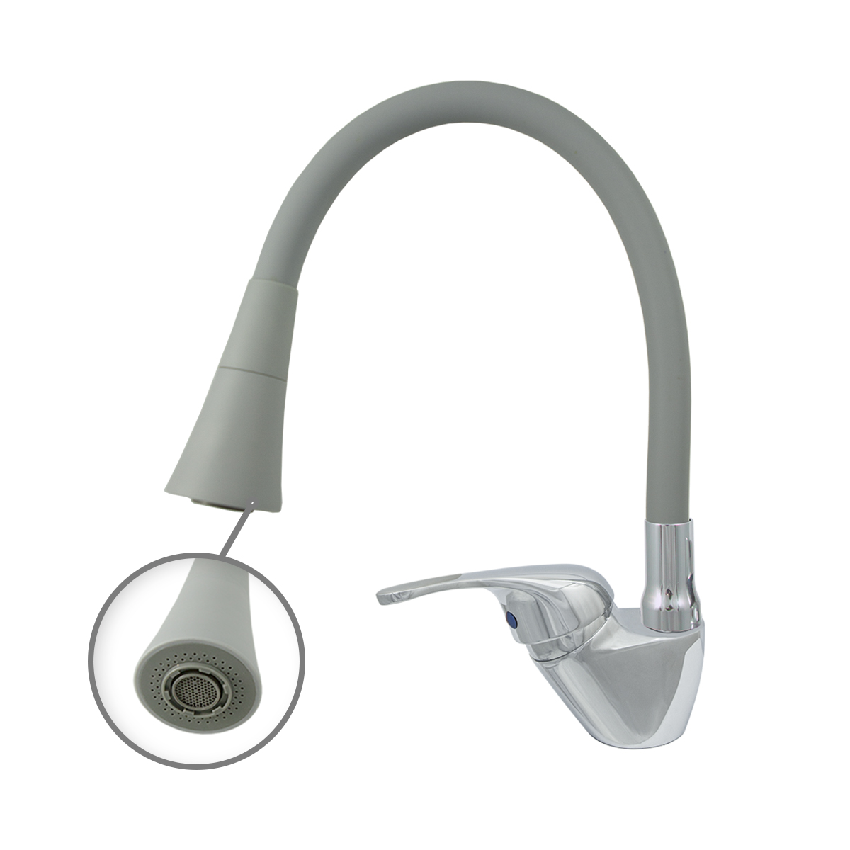 Смеситель для кухни "престиж" цс-см 27/22г d40 м42 bell гибкий силикон. излив (серый) (1/10)