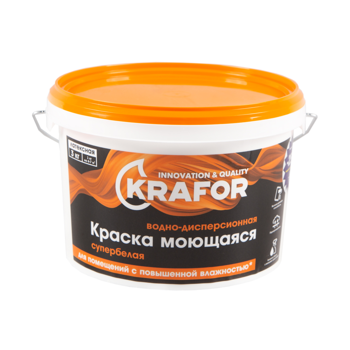 Краска в/д латексная  интер. моющаяся супербелая  3 кг (1) "krafor"   (оранж.)