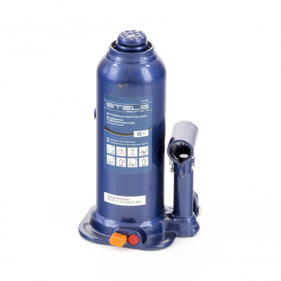 Домкрат гидравлический бутылочный, 6 т, h подъема 207-404 мм Stels (51164)