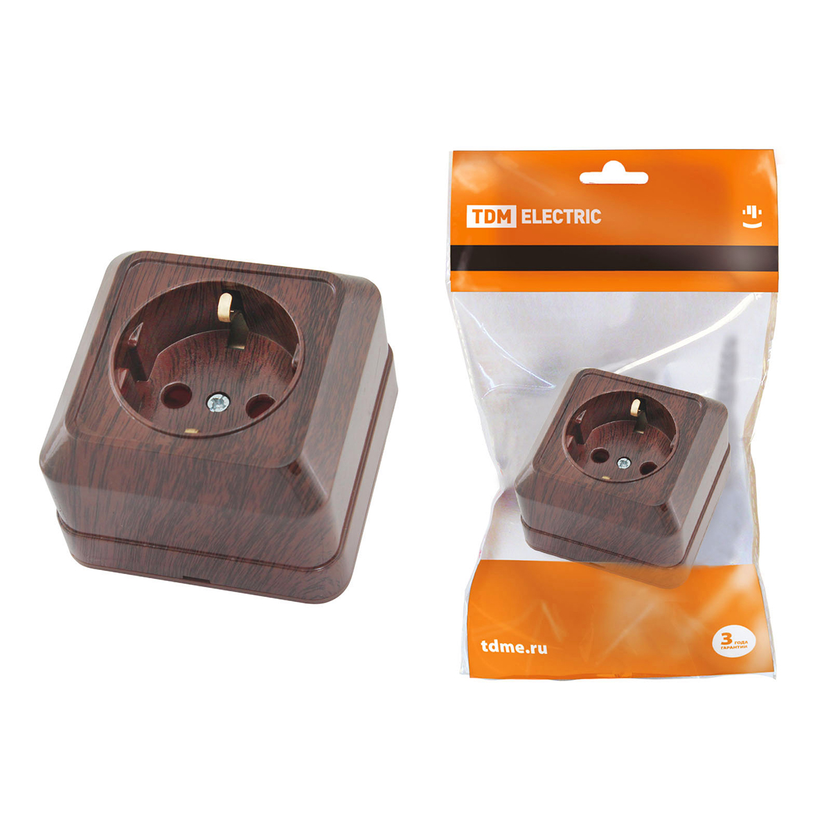 Розетка открыт. уст. с заземл. 16а 250в ip20 "ладога" бук (1/10/200) tdm sq1801-0034