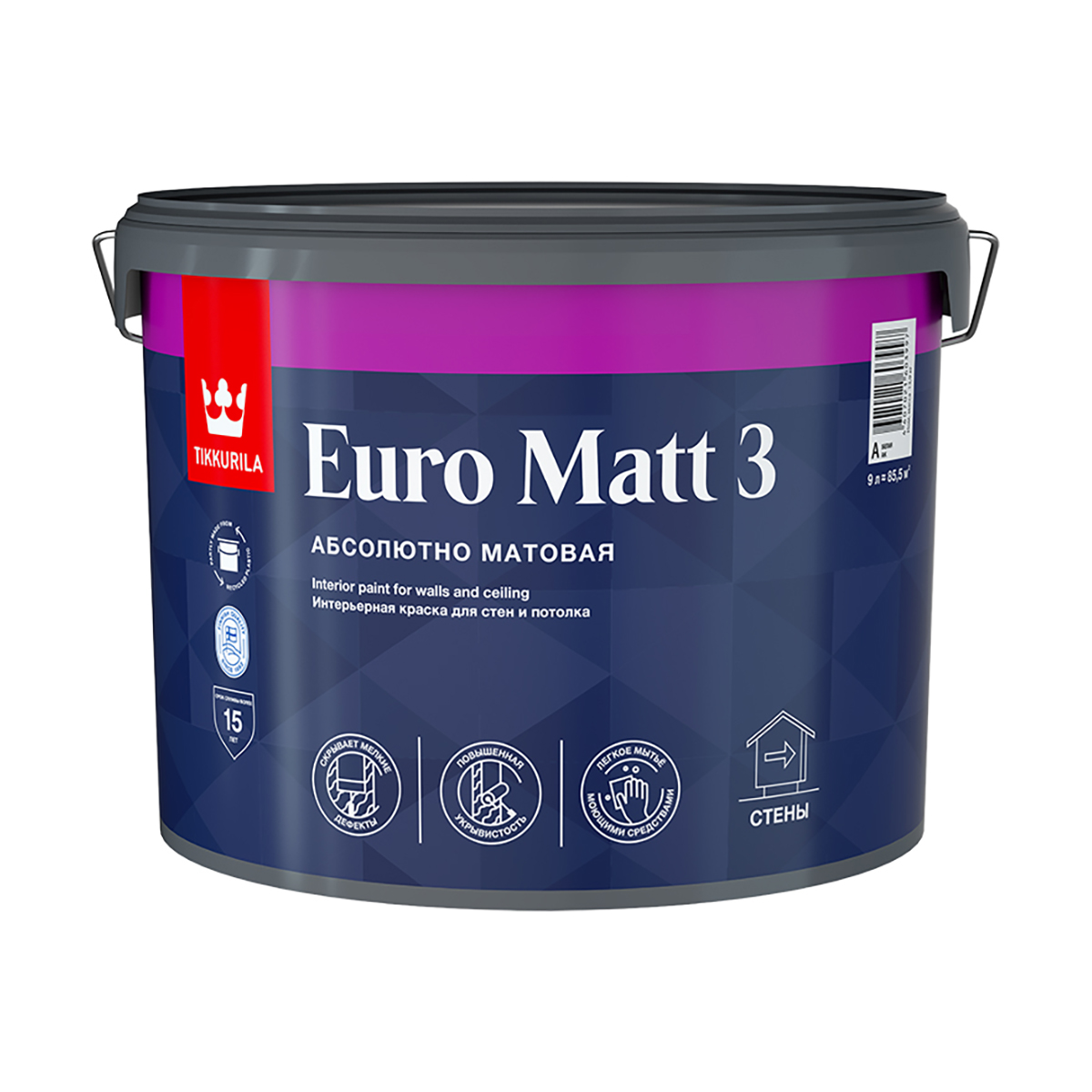 Краска "euro matt-3" база с  9 л (1) интерьерная "тиккурила"