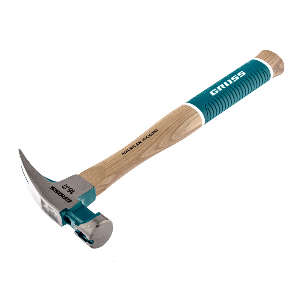 Молоток-гвоздодер, 450 г, угол 45, магнит, обрезиненная рукоятка American hickory GROSS (10415)