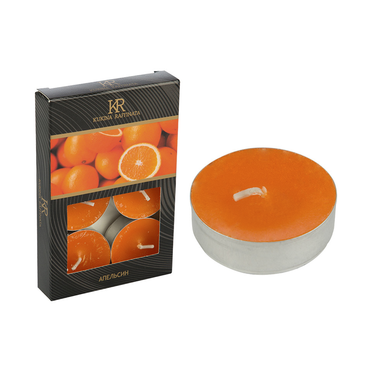 Свечи чайные ароматич. апельсин (упак. 6 шт.) оранжевые (1/18) "kukina raffinata"