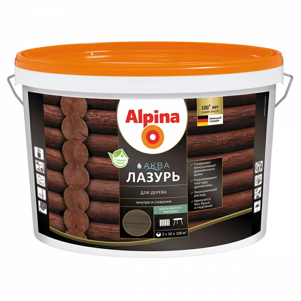 ALPINA Аква Лазурь для дерева, черный (10л)