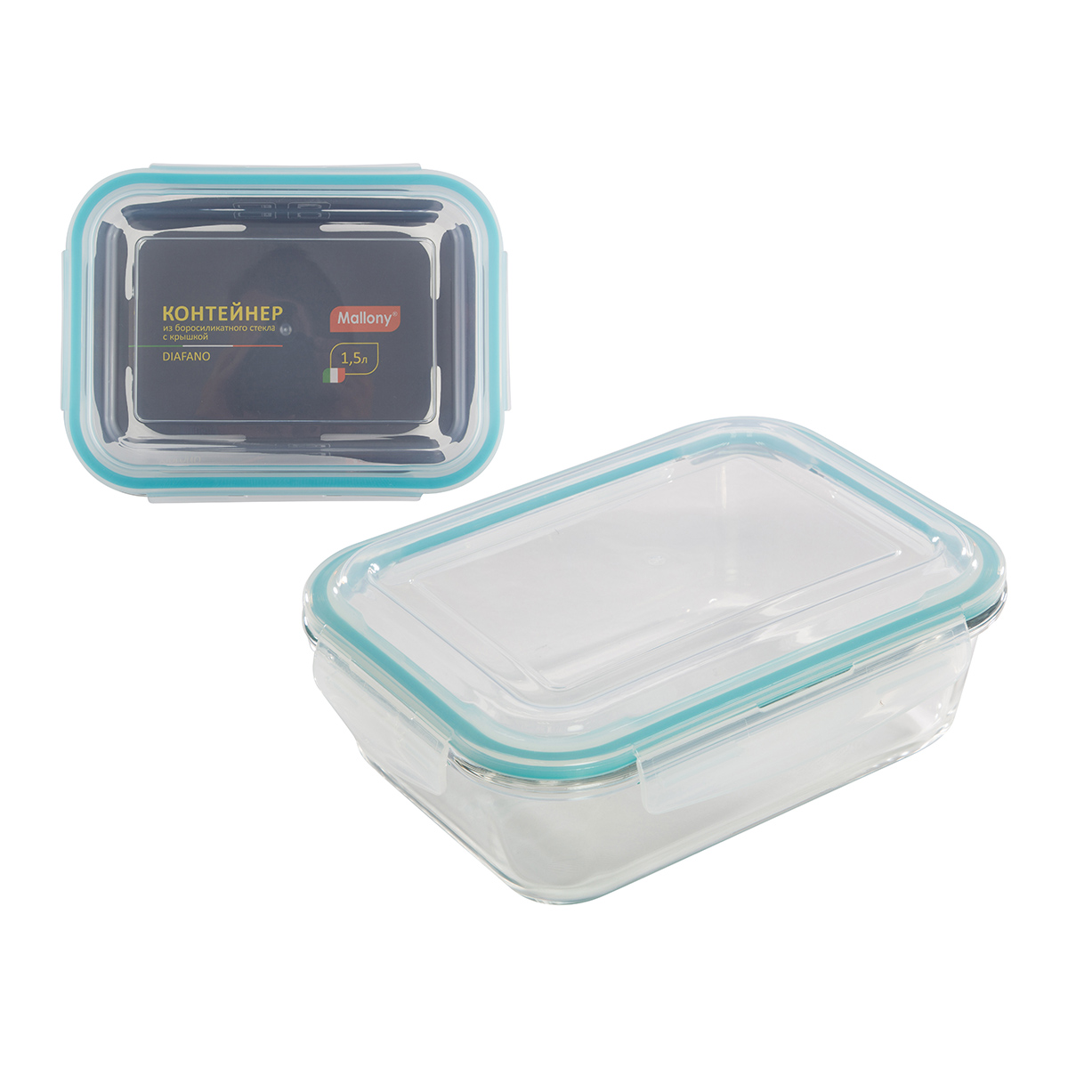 Контейнер "diafano" прямоуг. 1,5 л жаропрочн. стекло, пласт. крышка (1/12) "mallony"
