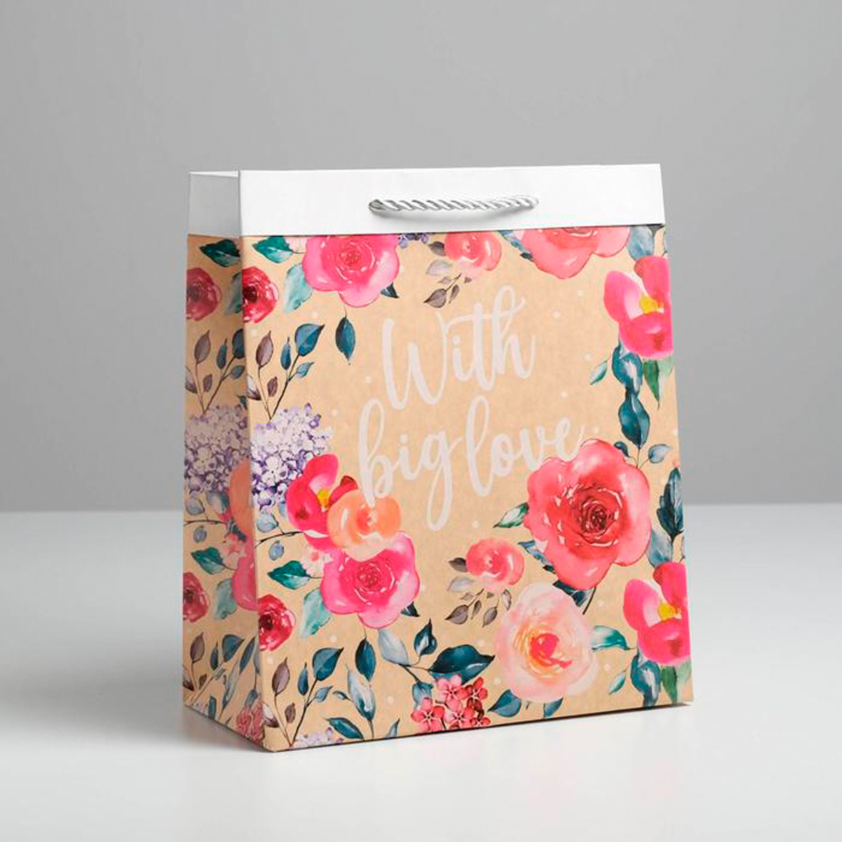 Пакет подарочный крафтовый "with big love" 23*27*12 см (1/3/120) "дарите счастье" 5307532