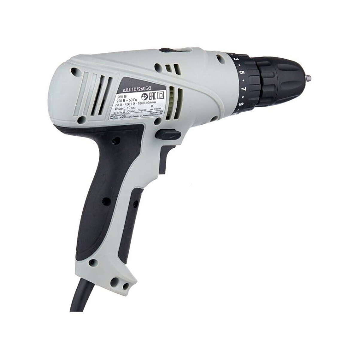 Дрель-шуруповерт дш-10/260э (1/8) "интерскол" 210.1.1.00