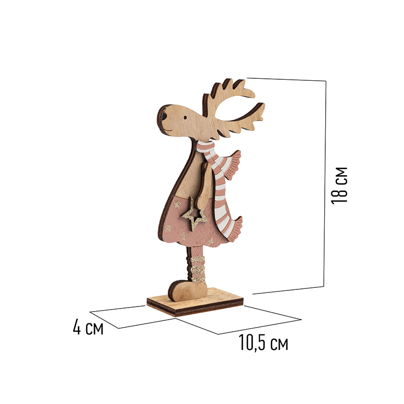 Фигурка "рождественский олень" розовый 10,5*4*18 см дерев. (1/48) "neon-night" 504-006
