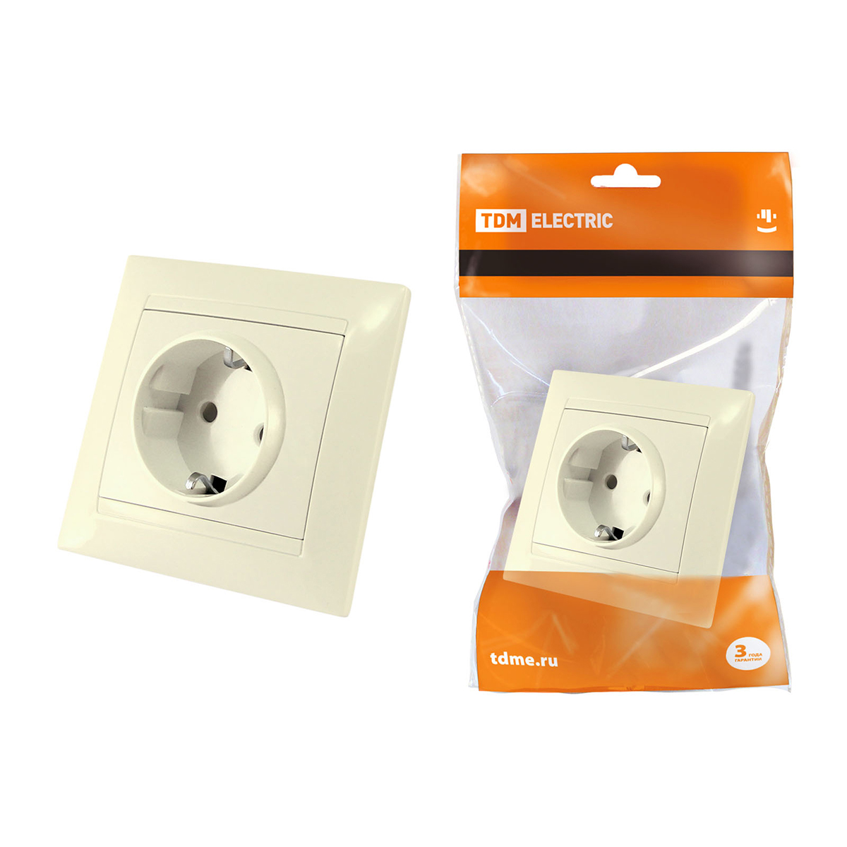 Розетка с заземл. 16а 250в ip20 с защитн. шторками "лама" слон. кость (1/10/120) tdm sq1815-0111