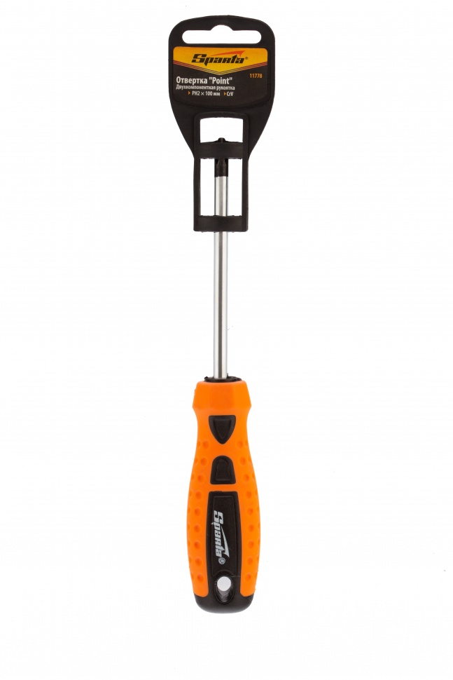 Отвертка "Point", PH2 х 100 мм, CrV, двухкомпонентная рукоятка Sparta (11778)