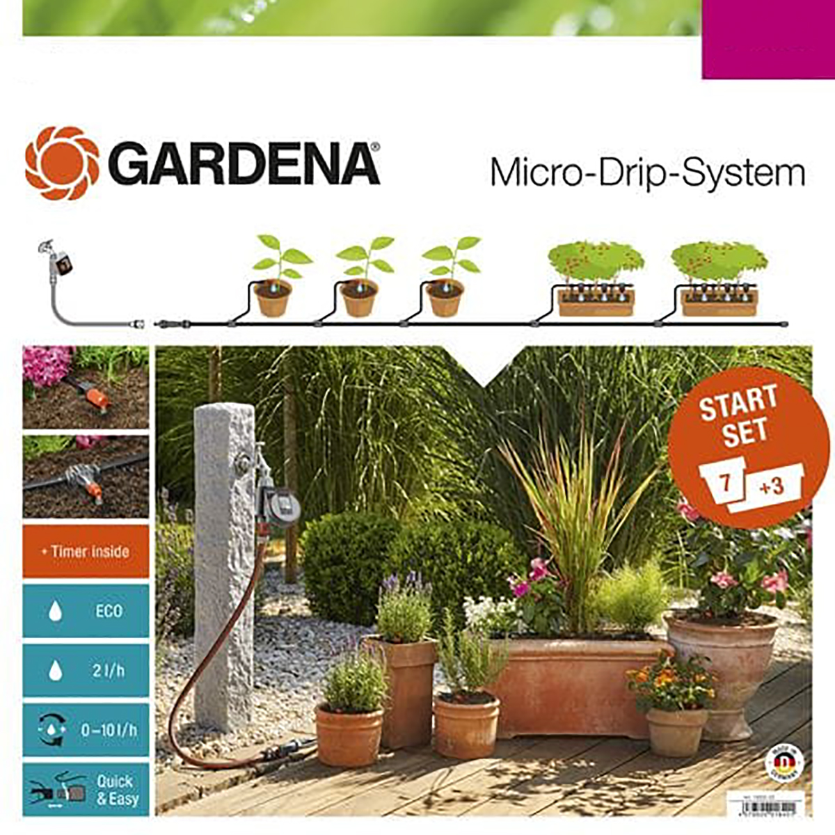 Комплект микрокапельного полива базовый с таймером (1/2) "gardena" 13002-20.000.00
